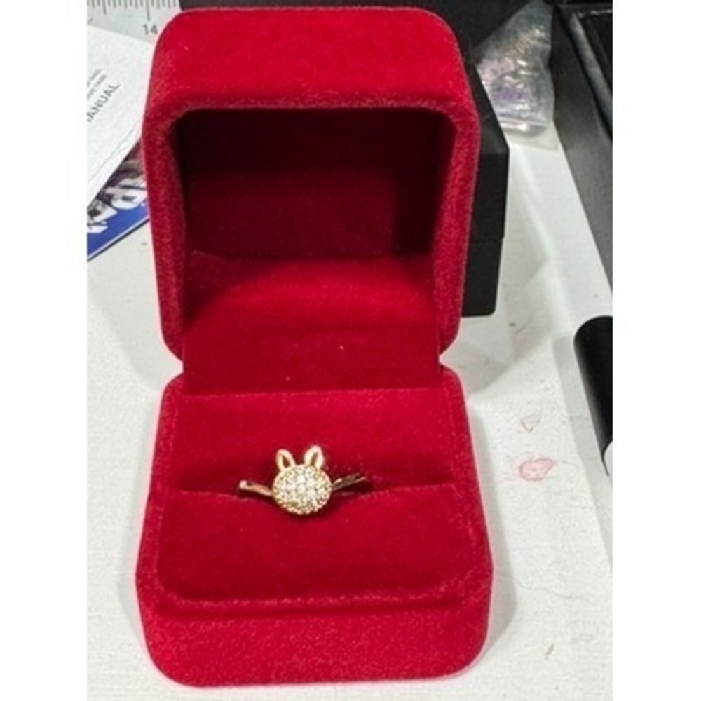 Gold Tone Crystal Pave Bunny Rabbit Ring Whimsical Animal Jewelry Size 7.25